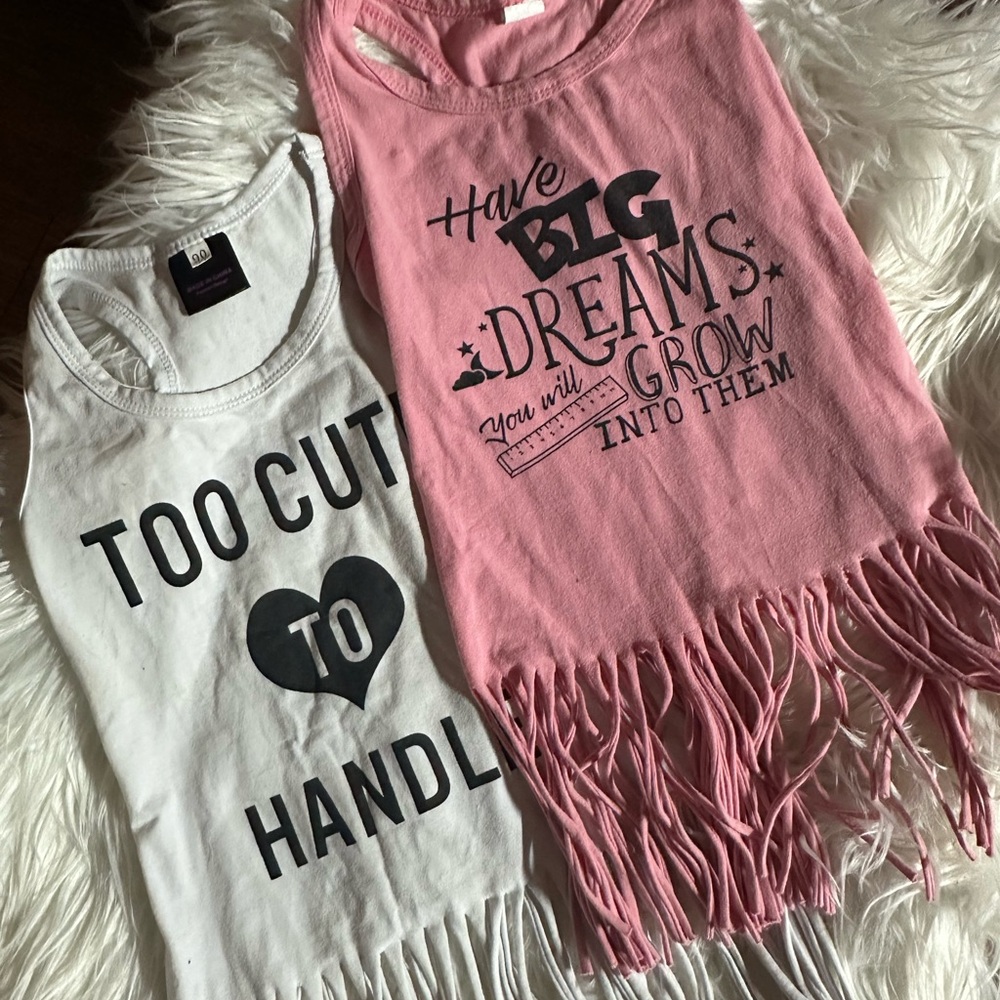 Pink and White Kids Fringe Tank Tops